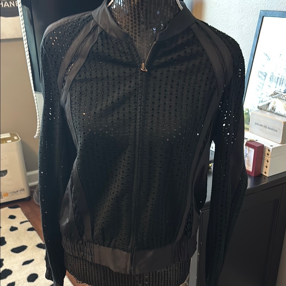 Nanette Lepore Black Eyelet Bomber Jacket size medium